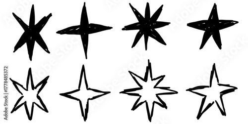Doodle hand drawn stars burst and sparkle vector. Collection of sketchy elements ideal for celebration, achievement, and excitement themes. Adds a fun, youthful energy to any design project.