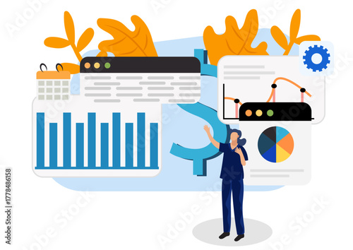 Statistical Analyst Observing Vector Image  