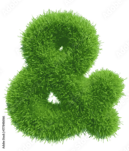 Vector green grass ampersand on isolated background