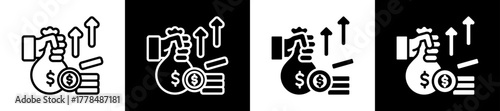 Net Income Icon Set In Black And White Filled Style Collection
