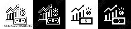 Capital Gain Icon Set In Black And White Filled Style Collection
