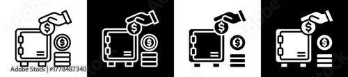 Cash Reserve Icon Set In Black And White Filled Style Collection