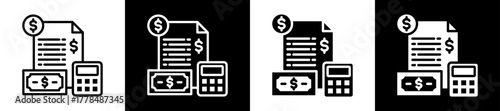 Budgeting Icon Set In Black And White Filled Style Collection