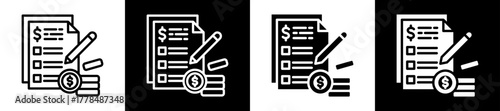 Financial Statement Icon Set In Black And White Filled Style Collection