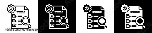 Quality Control Icon Set In Black And White Filled Style Collection