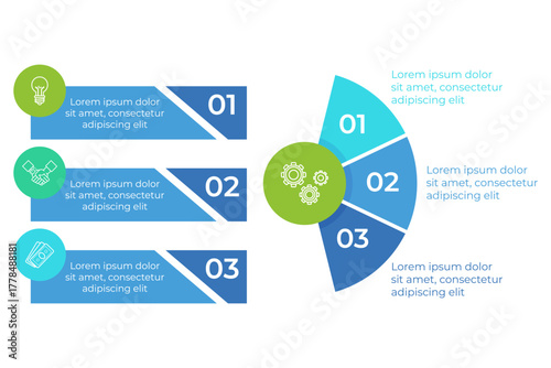 Infographic set presenting three distinct sections. Each area offering concise content with visual layout to enhance understanding and readability for viewers