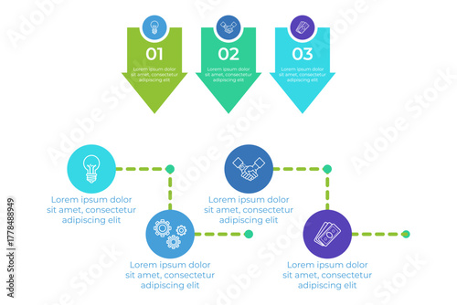 Infographic presenting structured approach to process with numbered steps and icons. Visual explanation of concepts using simple graphics and concise text