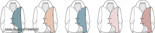 Collection of diverse jacket design variations showcasing different inner lining color options and stylistic approaches for modern outerwear fashion and garment aesthetics
