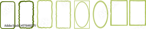 Hand drawn green frame set with decorative rectangular and oval borders for scrapbook, label, photo frame, and design projects.