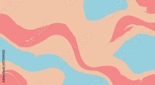 Abstract wavy pattern with peach, pink, and blue colors.