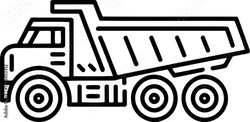 Black outline dump truck icon on white background vehicle heavy equipment