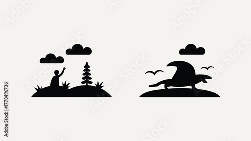 Silhouette of a person reaching for the sky and a person on a rocking chair