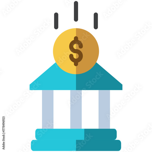 Flat Bank Icon for Finance, Business, Investment, and Money Management