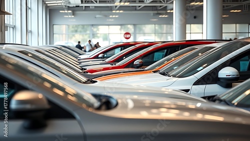 dealership. A lineup of vehicles at a dealership showcasing sleek automotive designs. mobility guides, transit brochures, designed for transport & logistics marketing, used by recruiters.