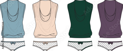 Collection of women's lingerie and casual tops in various colors and styles
