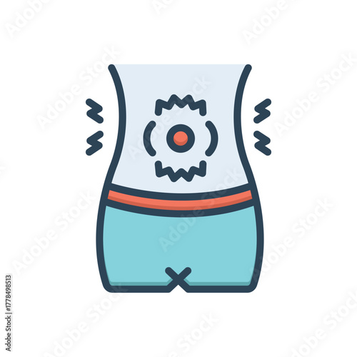Color illustration icon for abdominal cramping