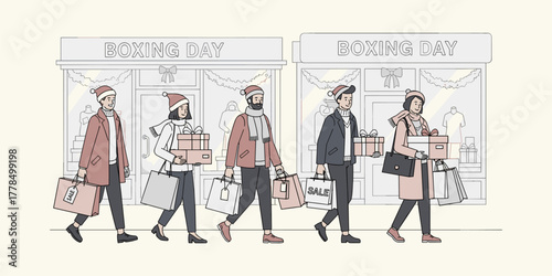 Boxing Day Shopping People Carrying Gifts After Holiday Sales