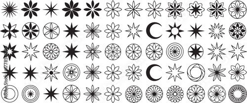 Collection of Geometric and Floral Star and Moon Icons