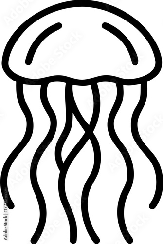Simple Line Art Drawing of a Jellyfish Floating in Water