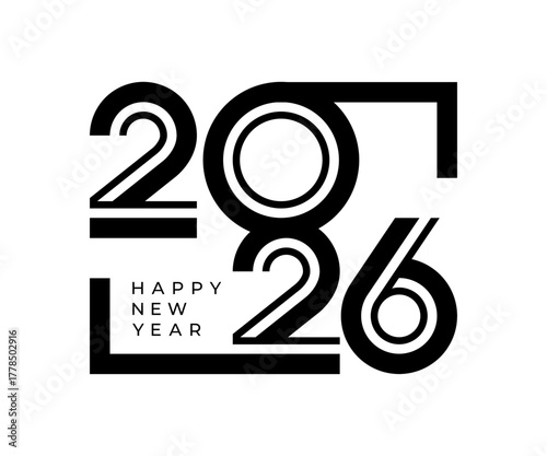 2026 Happy New Year design vector illustration. Unique 2026 logo design template.