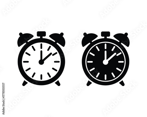 Classic twin alarm clocks silhouette icons isolated on white background