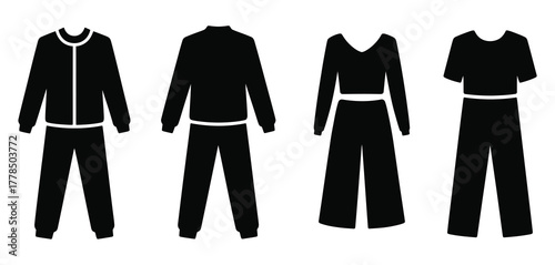 Collection of black silhouette outfits for men and women