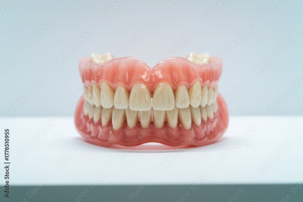 Obraz premium Realistic full dentures for dental health education and restorative dentistry solutions