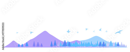 針葉樹と山のシルエットのイラストセット　背景イラスト