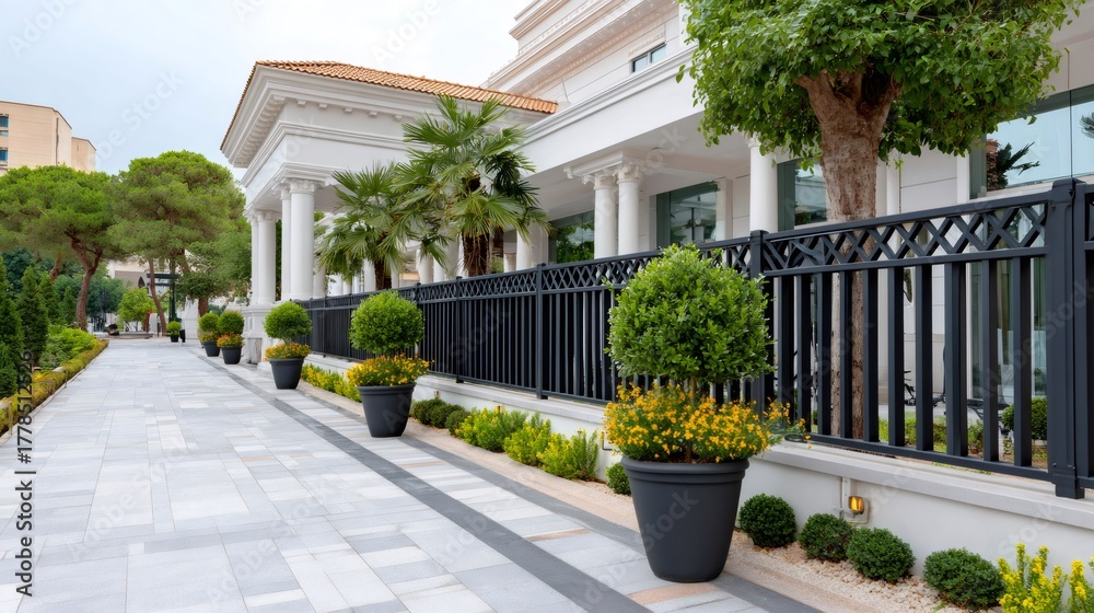 Fototapeta premium Elegant neoclassical building with a path and landscaping