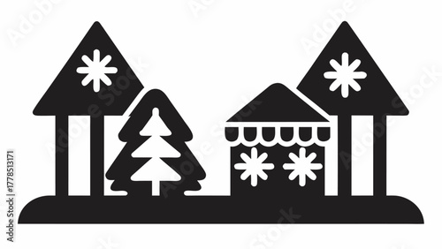 Festive winter village scene creates a cozy holiday mood, perfect for seasonal greetings and joyful designs, originally a scalable vector graphic