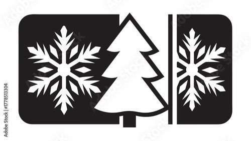 Festive holiday cheer with a stylized Christmas tree and delicate snowflake designs, perfect for seasonal greetings and winter promotions, originally vector