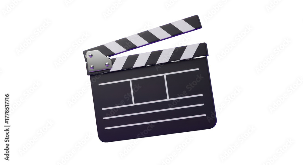 Fototapeta premium Open Clapperboard with White Stripes isolated on a transparent background film movie