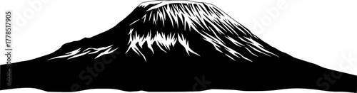 Mt Kilimanjaro silhouette – Black silhouette of Mount Kilimanjaro featuring its iconic snow-capped peak and rugged contours. Vector black clipart illustration design.
