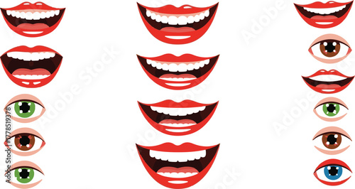 Collection of cartoon mouths and eyes in various expressions