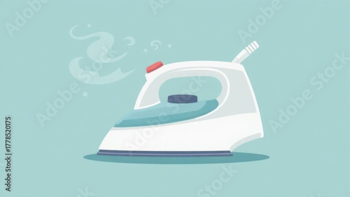 Hot blue electric steam iron isolated on white for domestic laundry work