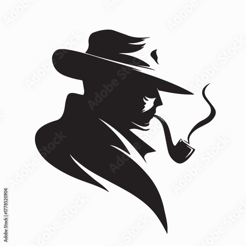 Classic Detective Silhouette Smoking Pipe Vector Design on white background