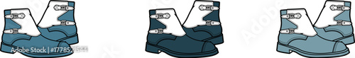 A graphic set of blue fantasy ankle boots, showcasing stylistic color variations for a character's adventure gear concept