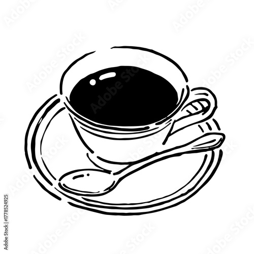 コーヒーの手書きイラスト　モノクロ