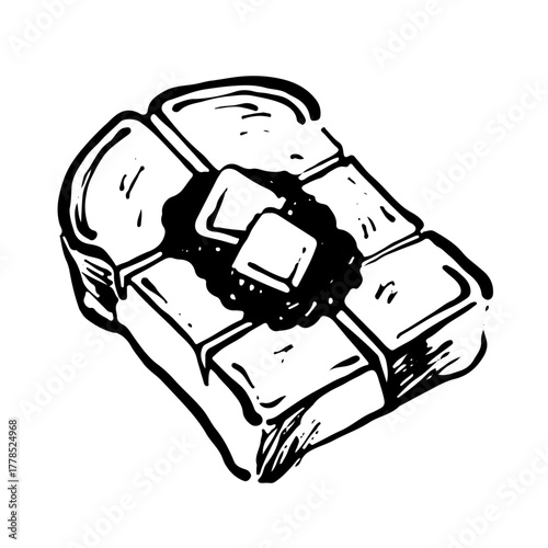 小倉バタートーストの手書きイラスト　モノクロ