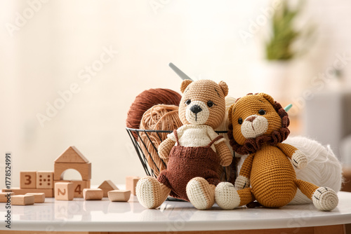Basket with yarn, crochet h...