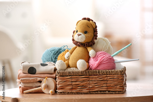Basket with yarn, crochet h...