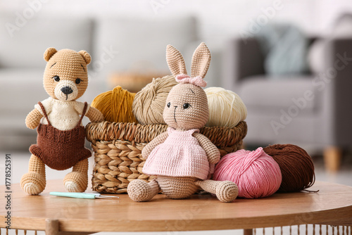 Basket with yarn, crochet h...