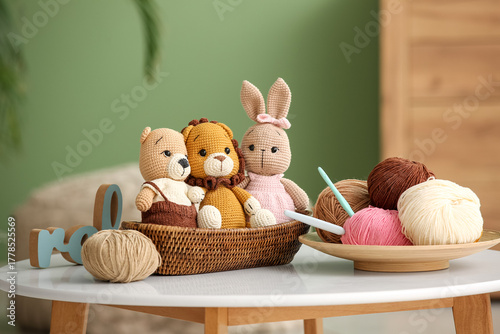 Basket with yarn, crochet h...