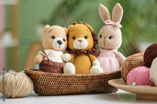 Basket with yarn and knitte...