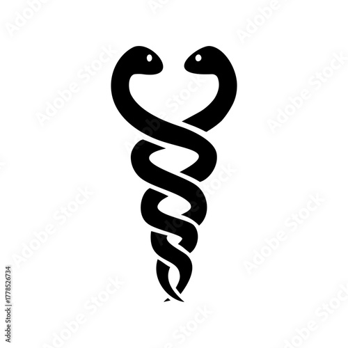 Black silhouette of two intertwined snakes forming a classic medical symbol, often associated with healing and healthcare.