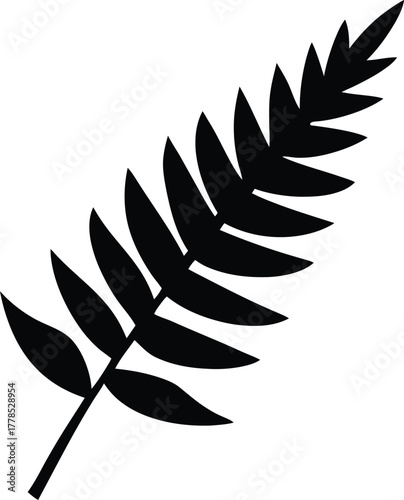 Simple black fern leaf branch graphic isolated on white