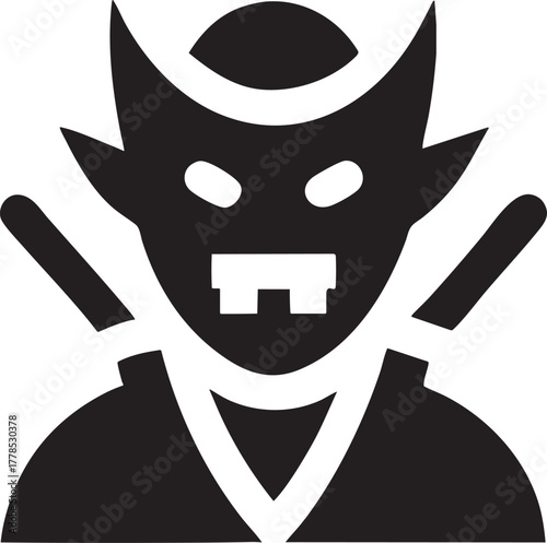 Stylized vampire monster with fangs and pointed ears graphic