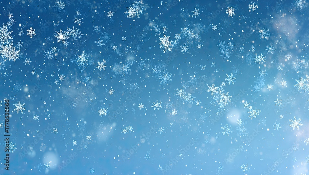 Fototapeta premium Falling snowflakes on a blue winter sky