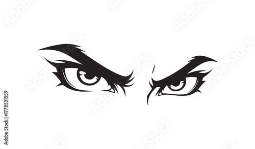 Intense staring eyes with sharp eyelashes and eyebrows