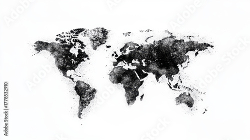 Abstract black and white world map illustration on a white background. artistic representation of the world map is perfect for travel, geography, and global concepts.
